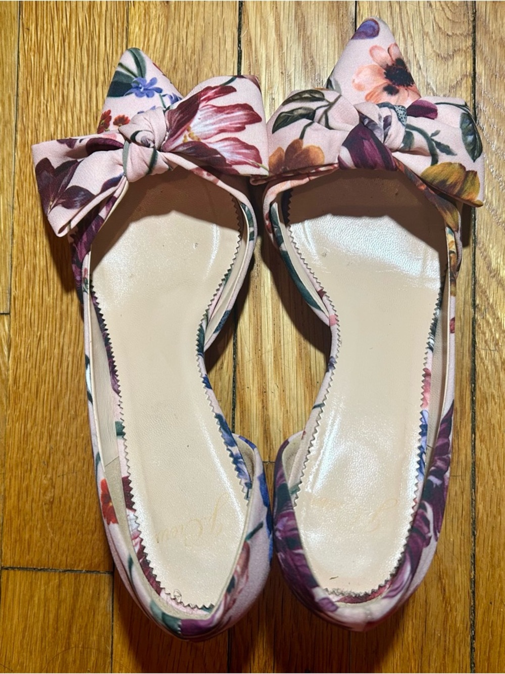 J. Crew Made in Italy Floral Bow Pointed Toe Heels in Blush Pink